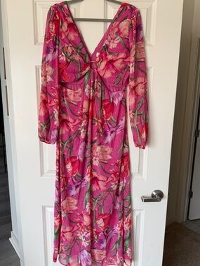 Pink Floral Maxi Dress with Cutout Detail